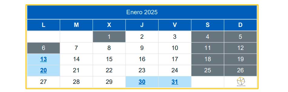 calendario contribuyente enero 2025 hz